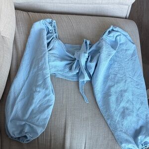 Light Blue Puff Sleeve Crop Top